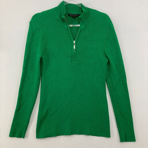 Boston Proper Large Kelly Green Half Zip Rib Knit Long Sleeve Pullover Sweater - Picture 1 of 8